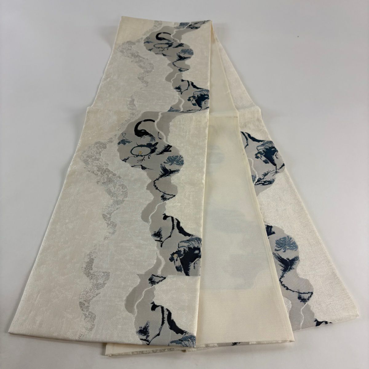 袋帶 名品級 夏帶 菊花 霞 金絲 白 六通 純蠶絲