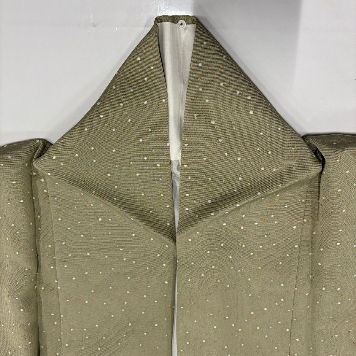 【美品】 付下 身長169cm 袖長70cm L 雙層 幾何學 金彩裝飾 抹茶 純蠶絲 名品級