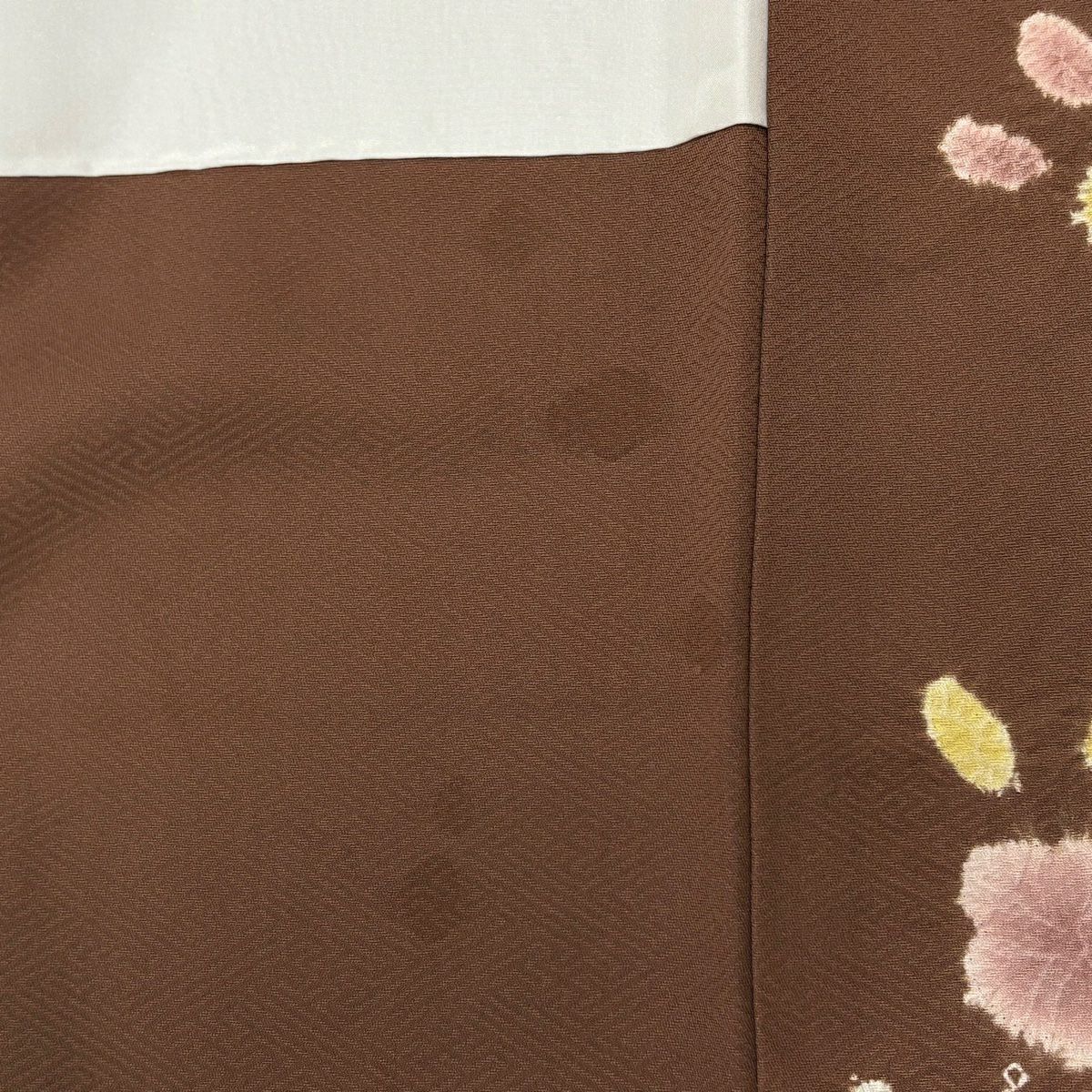 訪問服 身長165cm 袖長68cm L 雙層 扇子面 菊花 絞染 金彩裝飾 茶 純蠶絲 秀品級