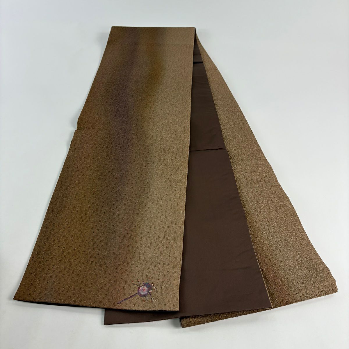 【美品】 袋帶 秀品級 漸變圖案 轟轟太鼓 金金箔 小豆色 全通 純蠶絲