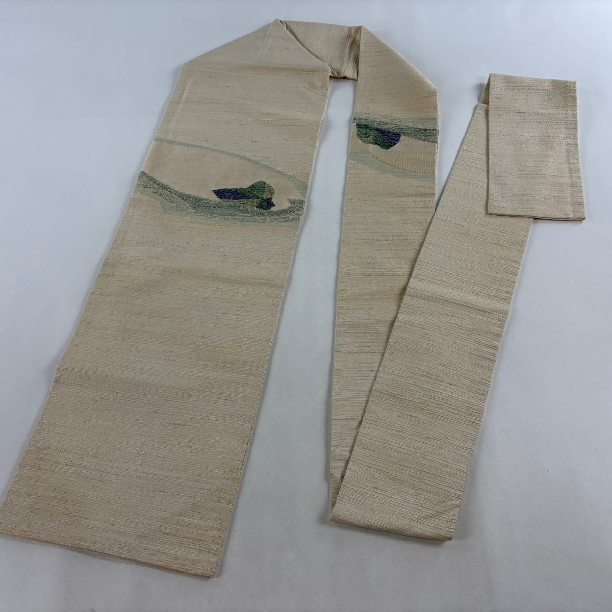 名古屋帶 秀品級 附落款 幾何圖案 米色 純蠶絲