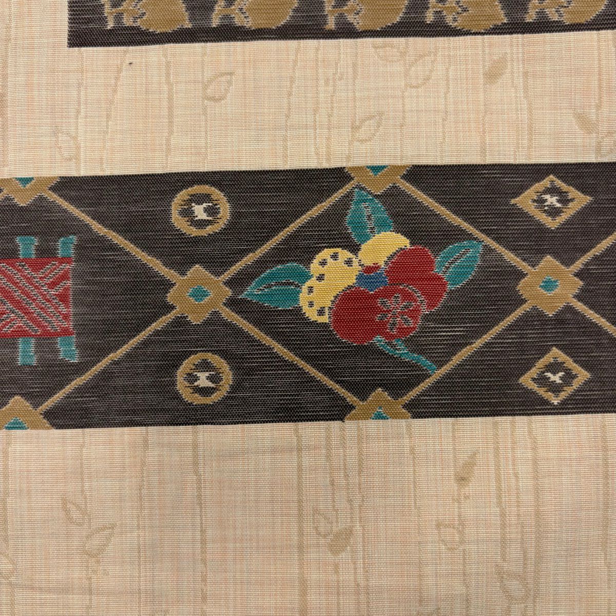 【美品】 小紋 身長160cm 袖長63cm S 雙層 袋帶套裝 縞 灰茶 純蠶絲 秀品級