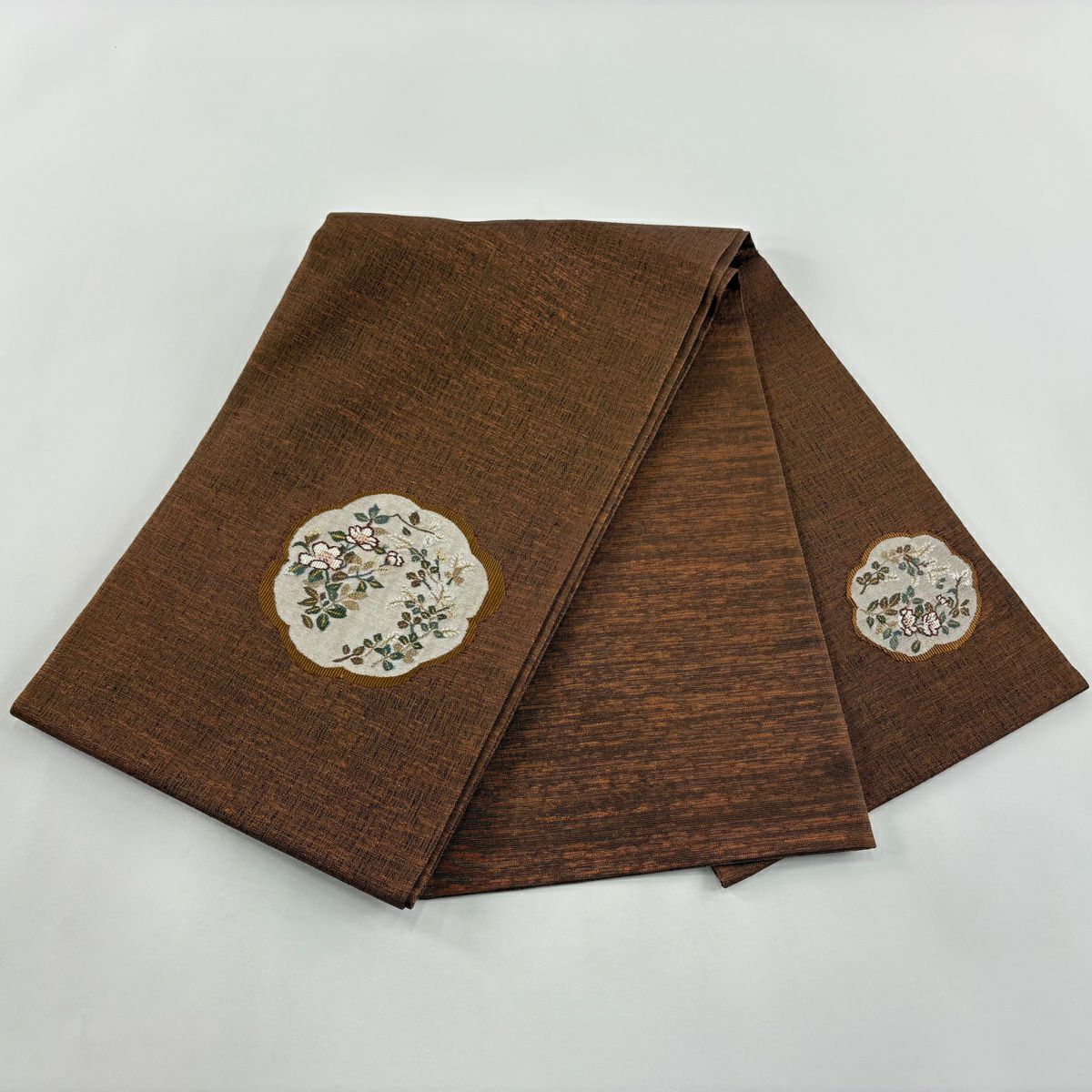 【美品】 袋帶 秀品級 夏帶 椿 萩 金金箔 紅茶 大鼓圖案 純蠶絲