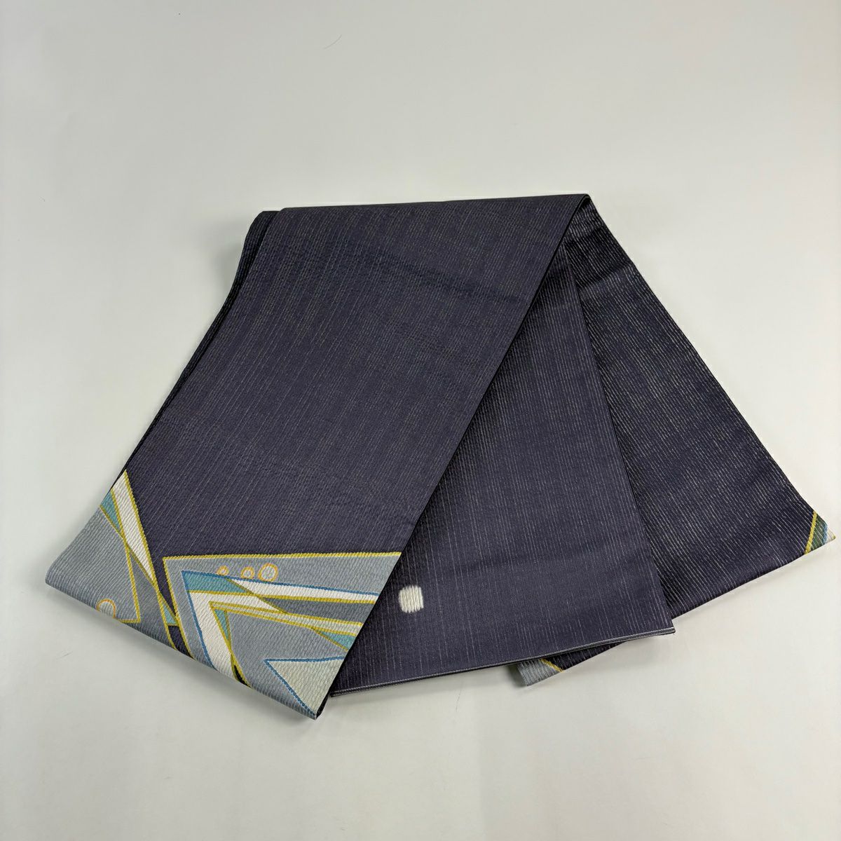 【美品】 袋帶 秀品級 幾何學 銀線 紫色 大鼓圖案 純蠶絲