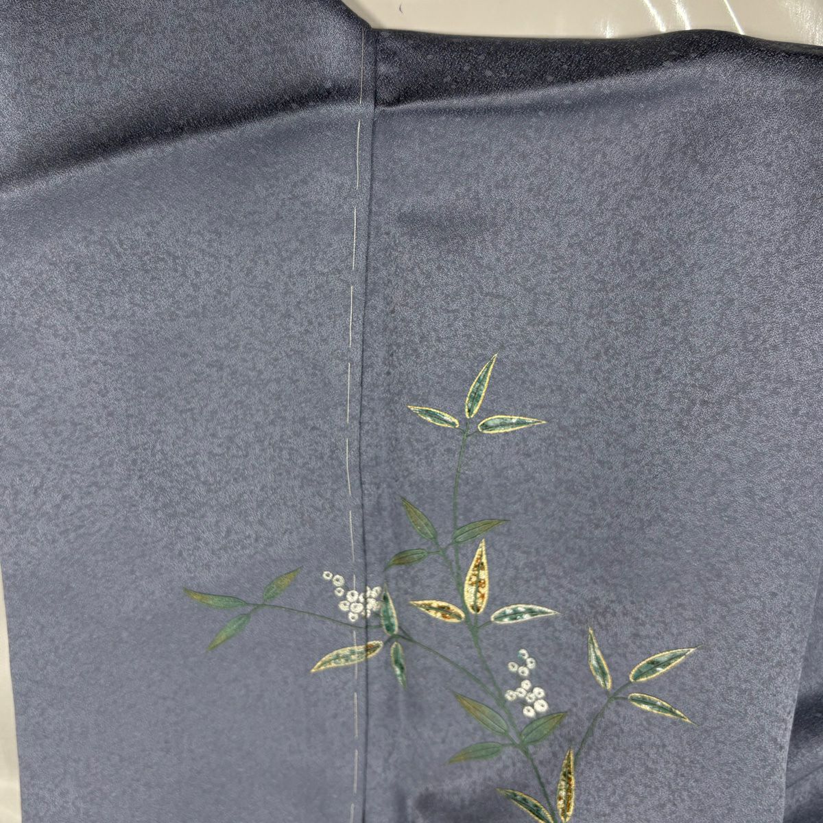 付下 身長156cm 袖長61.5cm S 雙層 和樂器 萩 螺鈿 金銀彩 青灰 純蠶絲 秀品級