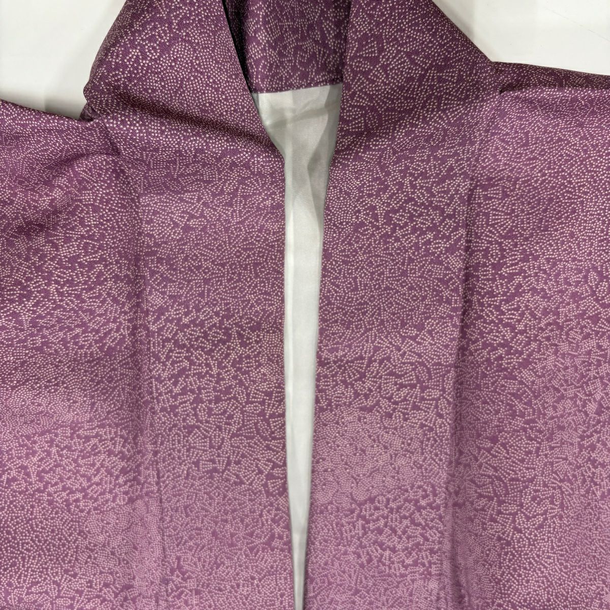 【美品】 江戶小紋 身長156.5cm 袖長64cm M 雙層 巴齊領 寄花紋 扇子子 紫 純蠶絲 優品級