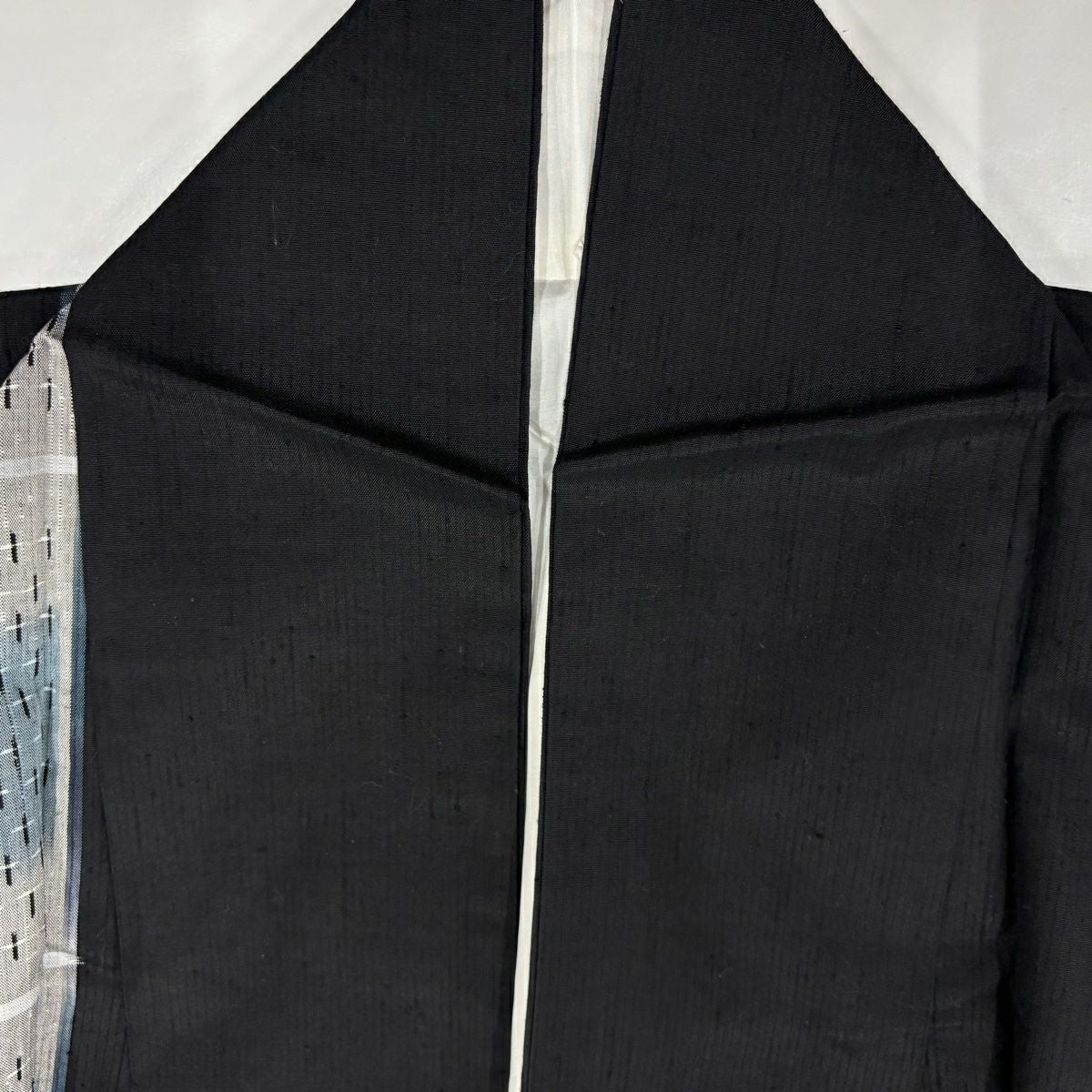 【美品】 付下 身長160cm 袖長64cm M 雙層 紬織織 縞 絣 黑 純蠶絲 秀品級