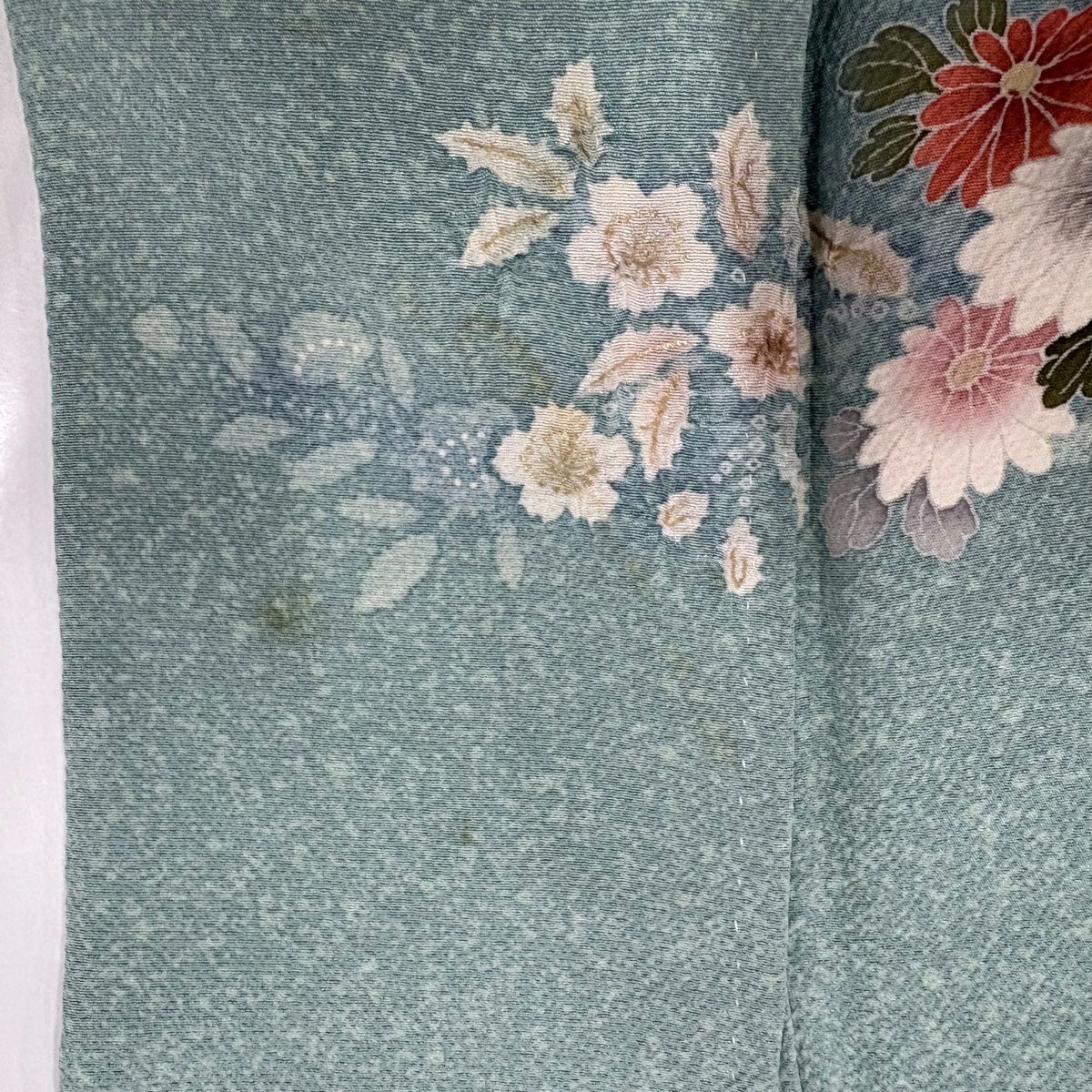 訪問服 身長156.5cm 袖長61.5cm S 雙層 花車 流水 金彩裝飾 絞染 淺綠 純蠶絲 優品級