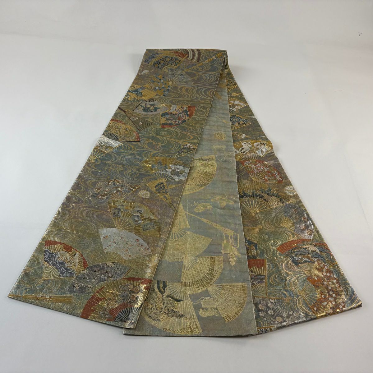 袋帶 名品級 落款あり 徳川美術館秘藏 能樂百選 金銀絲 金金箔 金色 全通 純蠶絲
