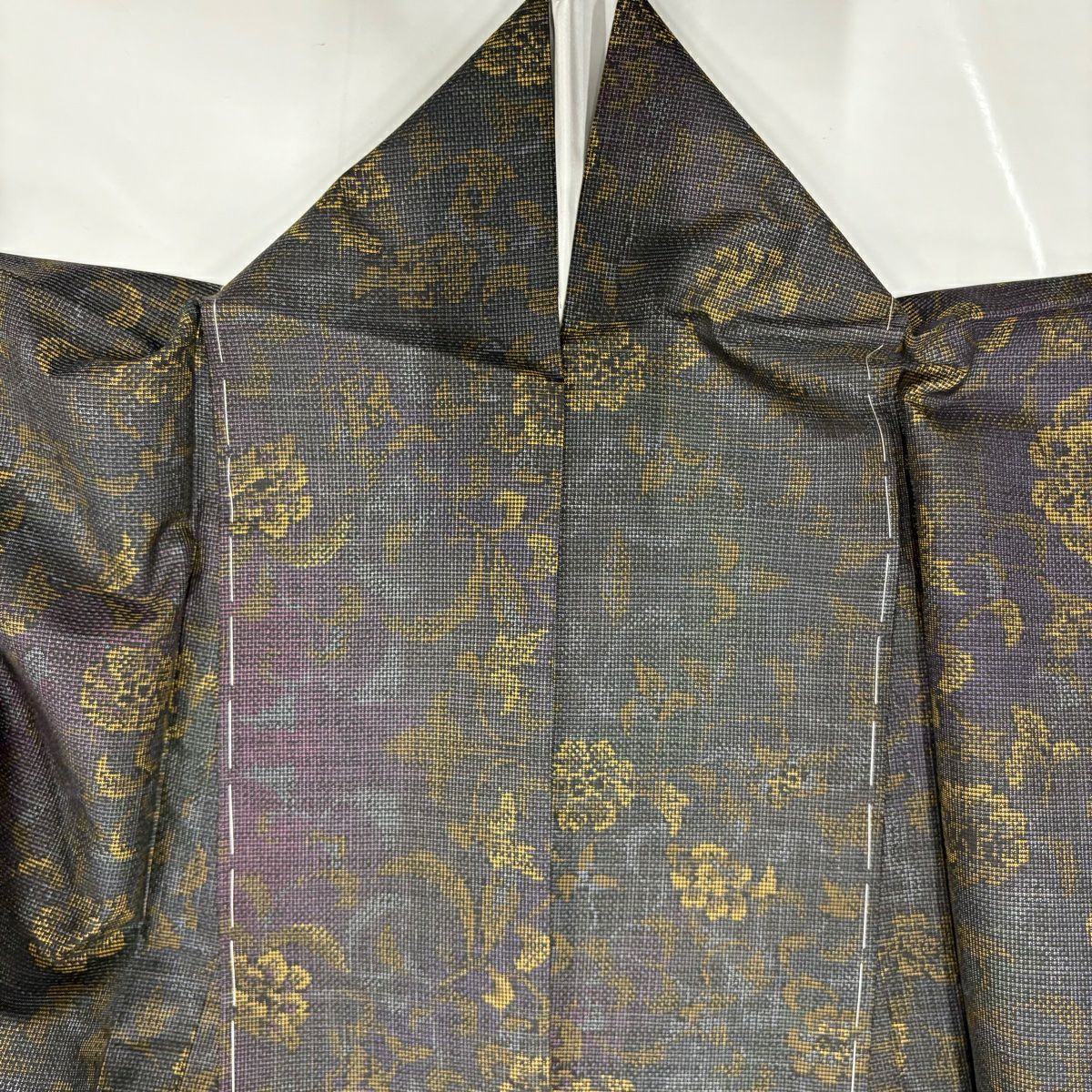 【美品】 紬織 身長152.5cm 袖長62.5cm S 雙層 草花紋 茶紫 純蠶絲 名品級