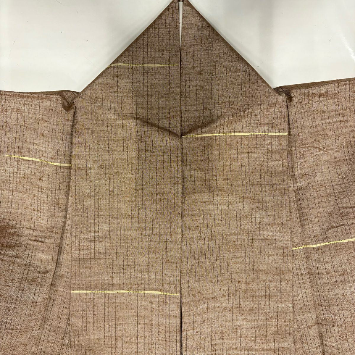 【美品】 小紋 身長162cm 袖長64cm M 單層 紬織織 縞 薄茶 純蠶絲 名品級