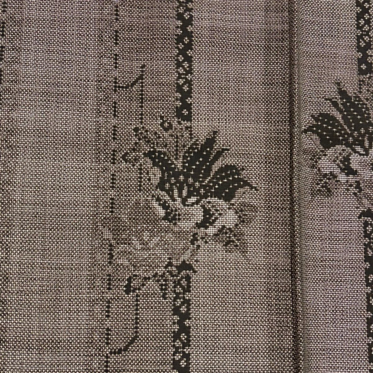 【美品】 大島紬織 身長158.5cm 袖長63.5cm S 雙層 純泥染 證書附帶 草花紋紋 條紋 灰茶 純蠶絲 名品級