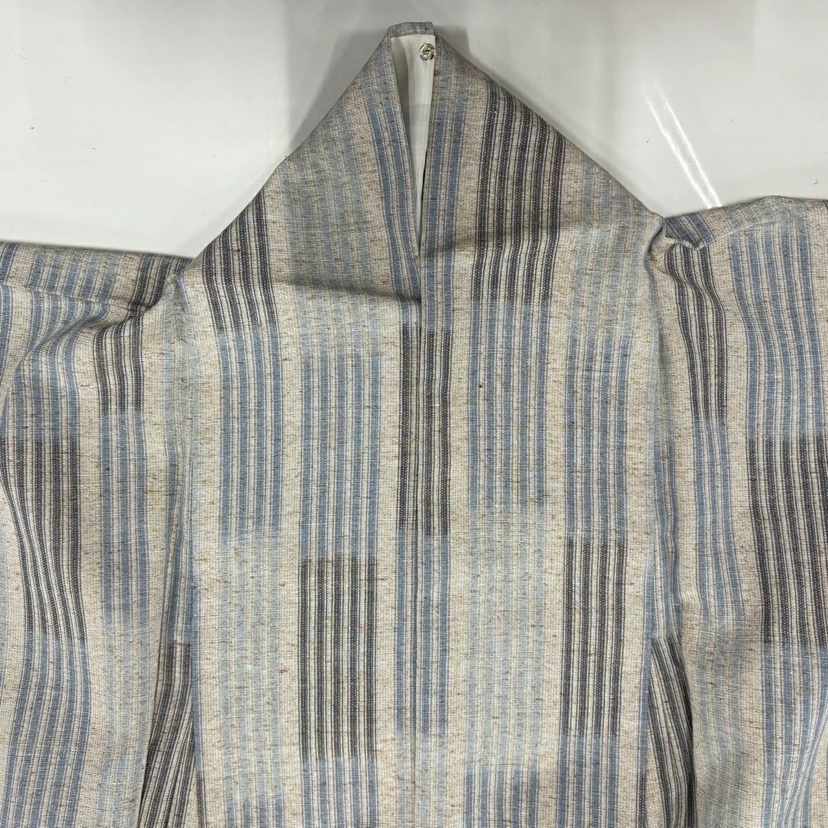 【美品】 紬織 身長153.5cm 袖長62cm S 單層 縱條 灰茶 純蠶絲 名品級
