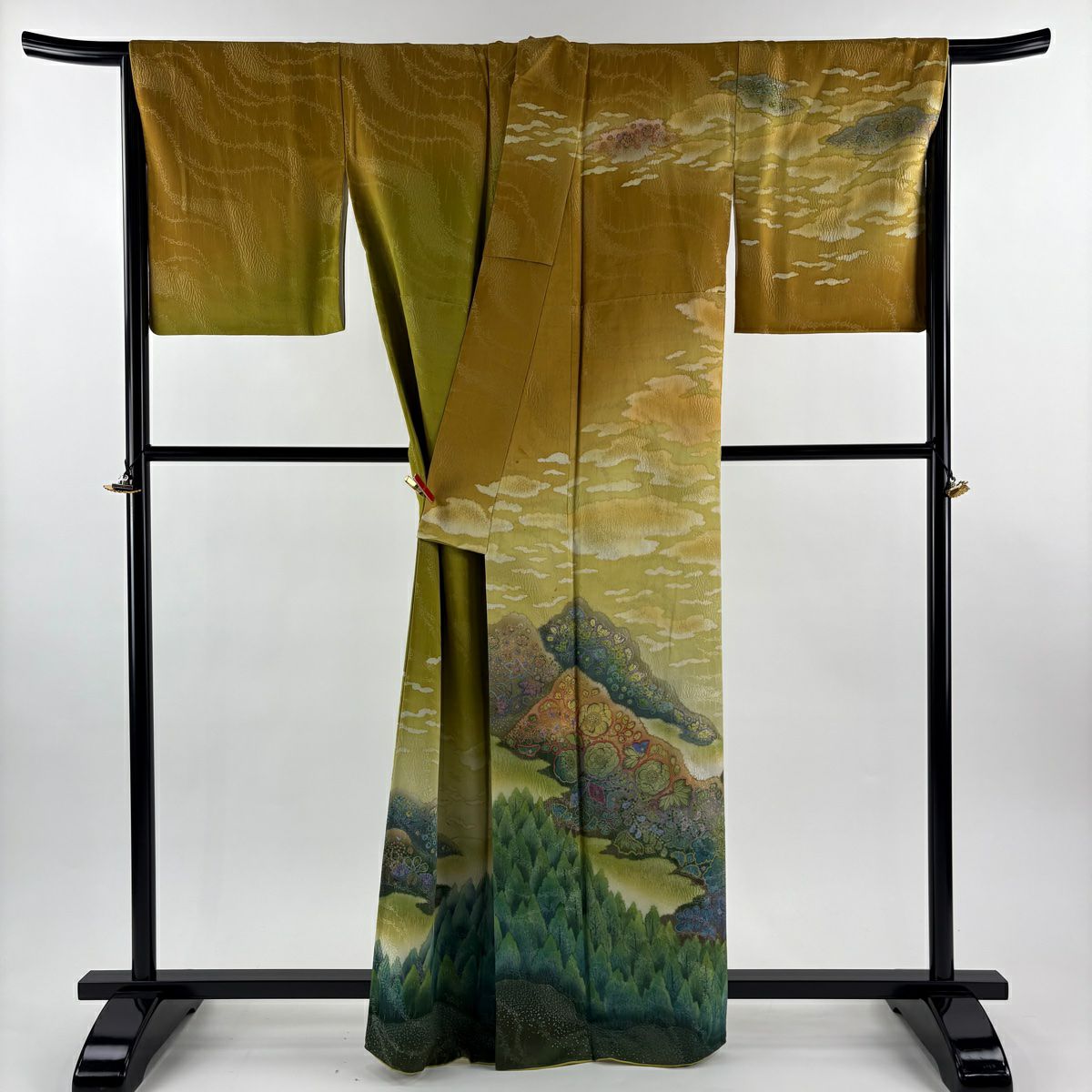 訪問服 身長162cm 袖長66.5cm M 雙層 吉乃一廉 落款あり 辻花染 霞 銀通し 漸層 山吹茶 純蠶絲 逸品級