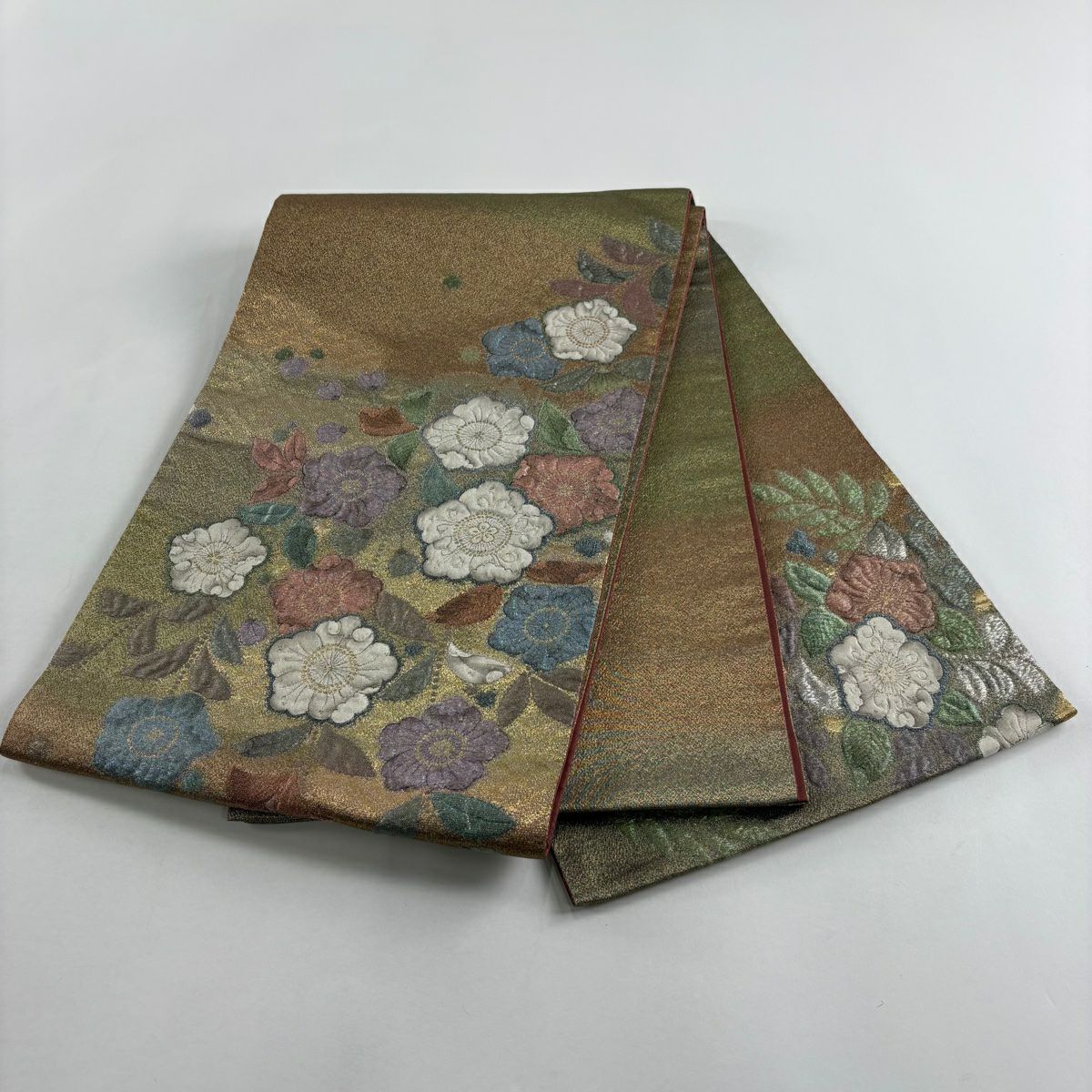 【美品】 袋帶 秀品級 辻花染圖案 金線 拉麵線 金色 大鼓圖案 純蠶絲