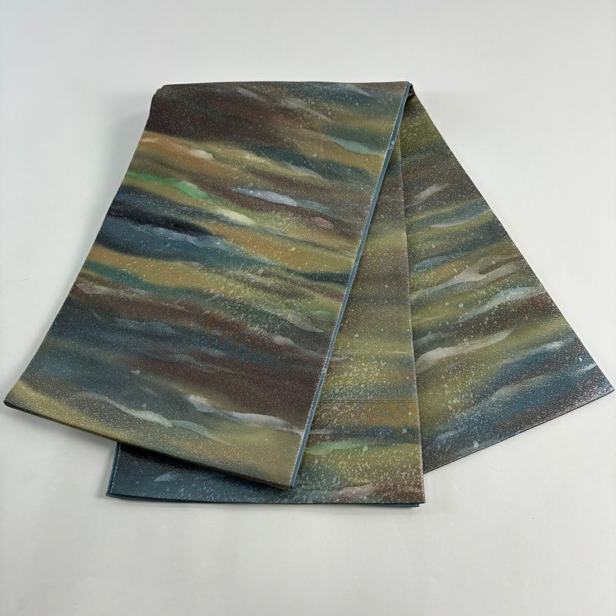 【美品】 袋帶 秀品級 霞 金金箔 青灰 六通 純蠶絲
