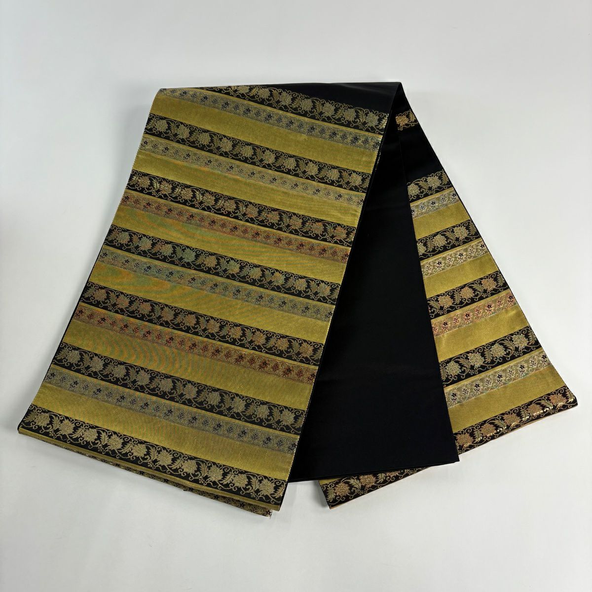 【美品】 袋帶 秀品級 名物裂間道 本金金箔 金色 大鼓圖案 純蠶絲