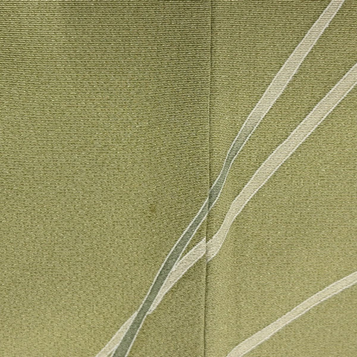 訪問服 身長164.5cm 袖長64cm M 雙層 落款 草花紋紋 金彩裝飾 漸層 灰綠 純蠶絲 秀品級