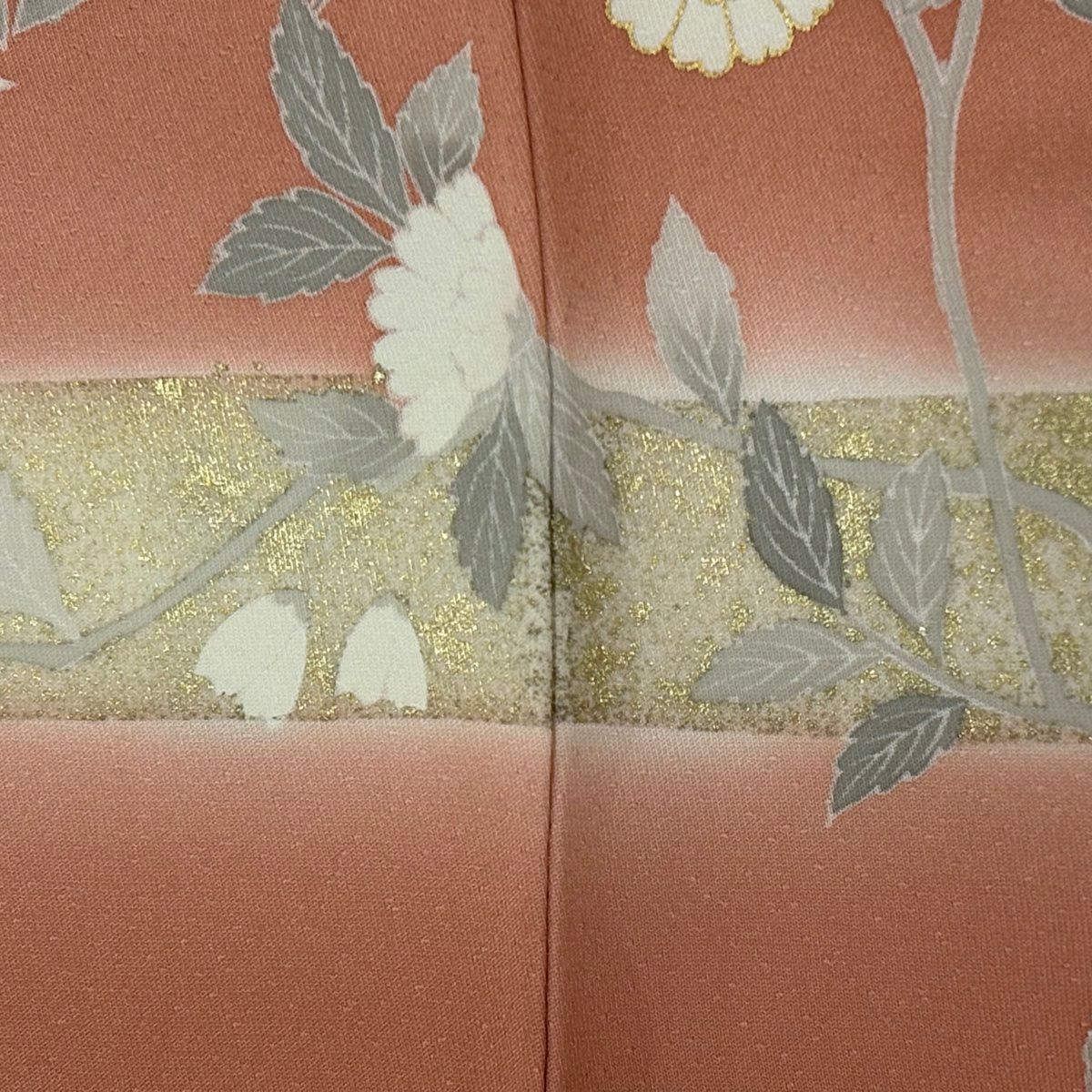 訪問服 身長160cm 袖長65cm M 雙層 草花紋紋 霞 金彩裝飾 漸層 粉紅 純蠶絲 名品級