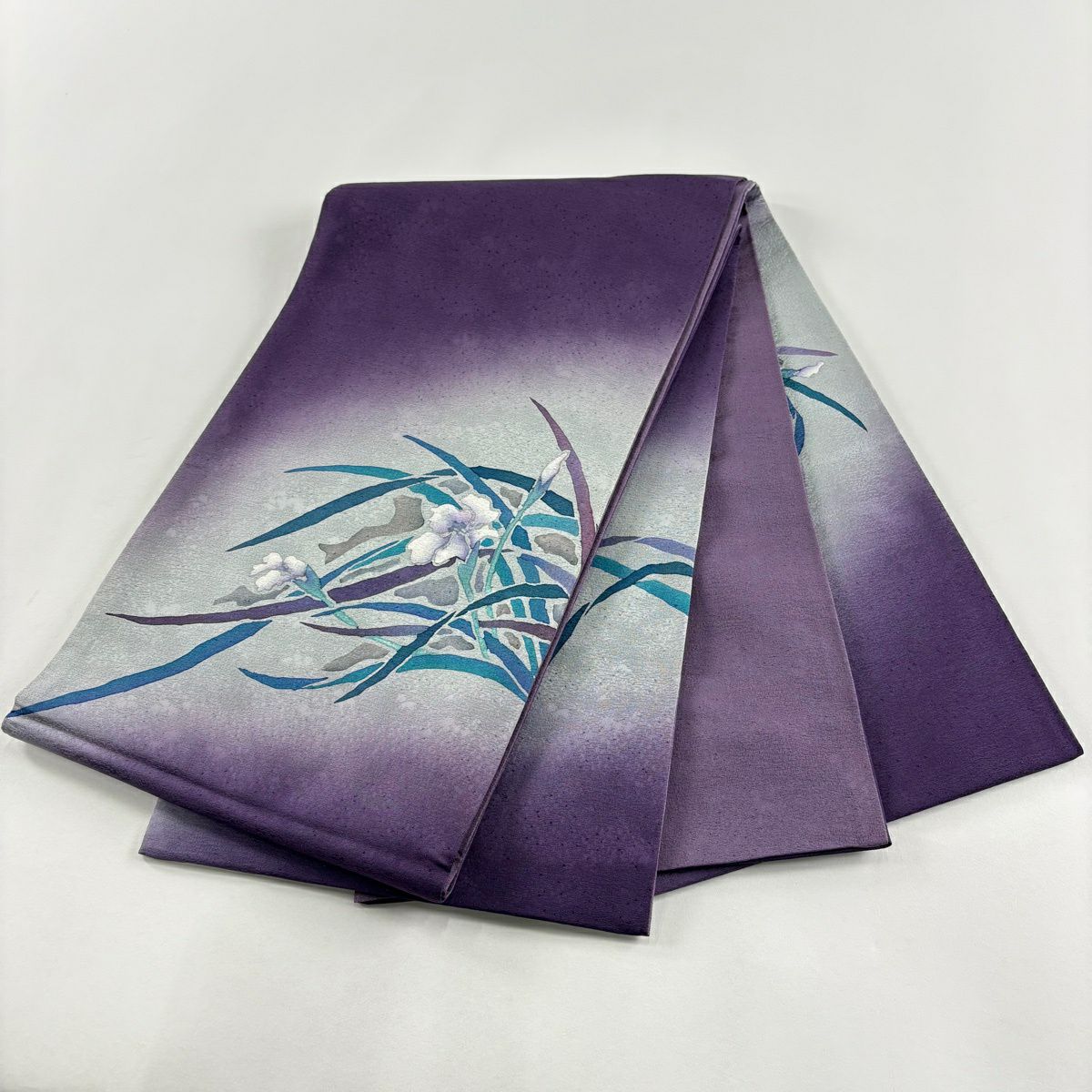 【美品】 袋帶 名品級 落款 草花紋 金金箔 紫色 大鼓圖案 純蠶絲