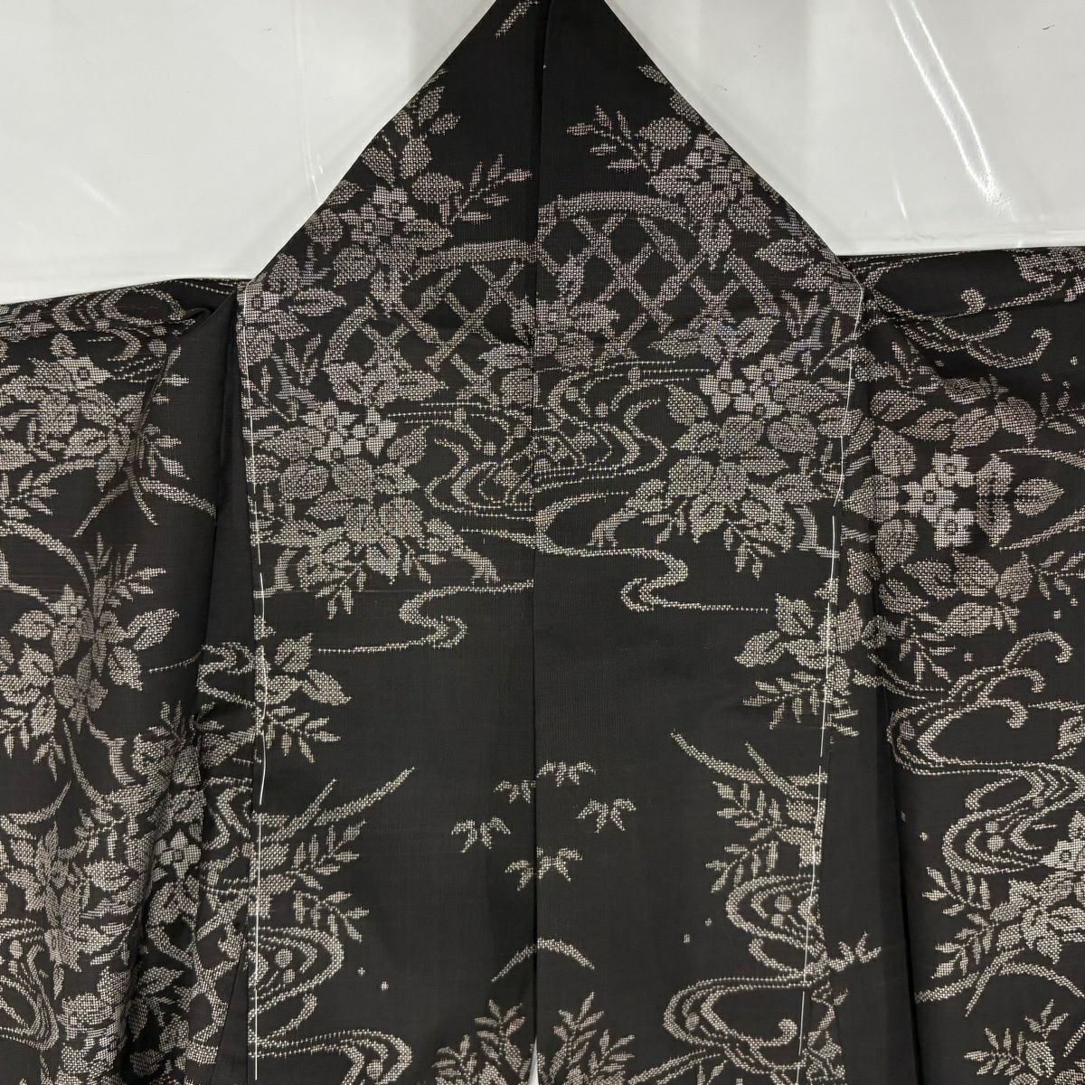 【美品】 紬織 身長161cm 袖長62.5cm S 雙層 草花紋紋 流水 焦茶 純蠶絲 秀品級