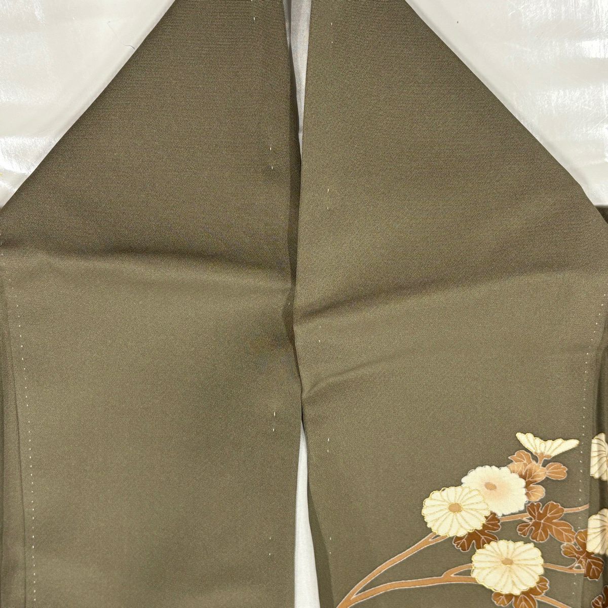 訪問服 身長162cm 袖長64cm M 雙層 菊花 霞 金絲 金銀彩 茶綠 純蠶絲 秀品級