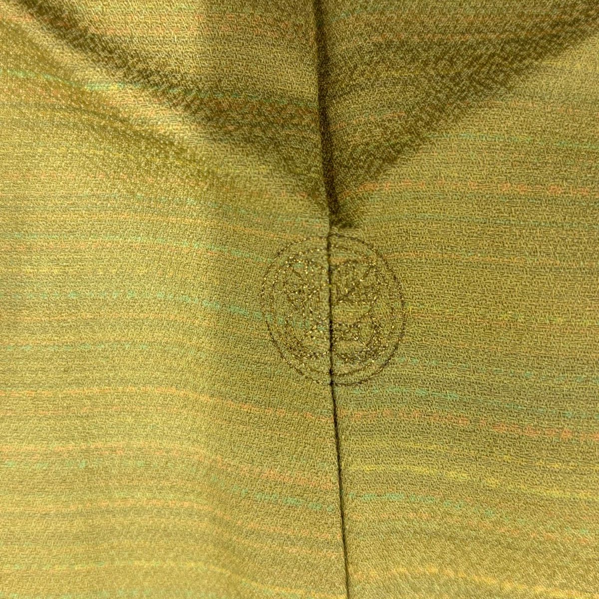 付下 身長163cm 袖長67cm M 雙層 松樹 松樹葉 金銀彩 抹茶 純蠶絲 秀品級 一つ紋