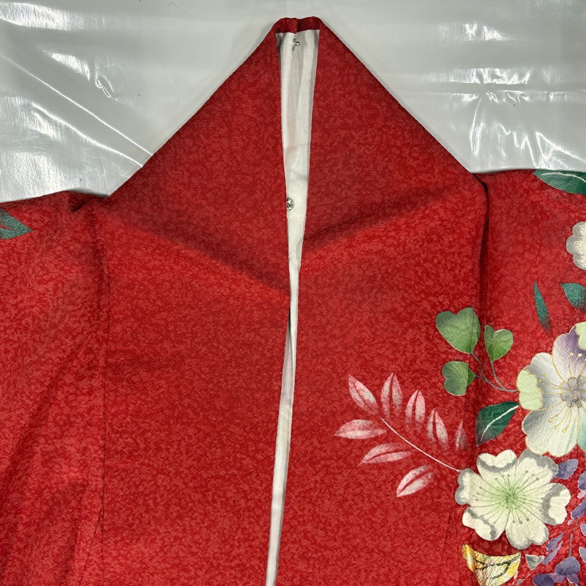 【美品】振袖禮服 身長165.5cm 袖長69cm L 雙層 辻花染 金銀彩 漸層 茜 純蠶絲 名品級