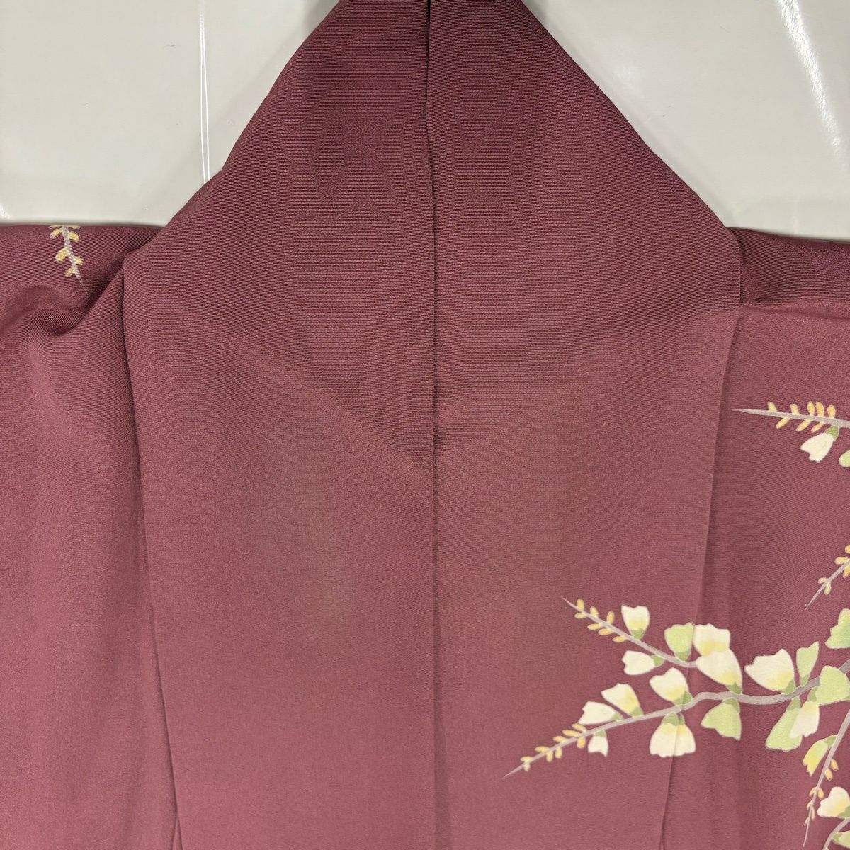 訪問服 身長158cm 袖長66cm M 雙層 落款 草花紋紋 網目 紅紫 純蠶絲 名品級