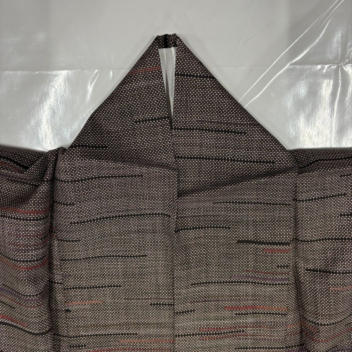 【美品】 紬織 身長163cm 袖長64cm M 雙層 縞 焦茶 純蠶絲 秀品級