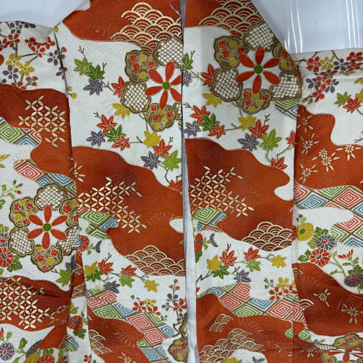 【美品】振袖禮服 身長155cm 袖長64cm M 雙層 華紋 草花紋紋 金銀彩 金通し 紅茶 純蠶絲 秀品級