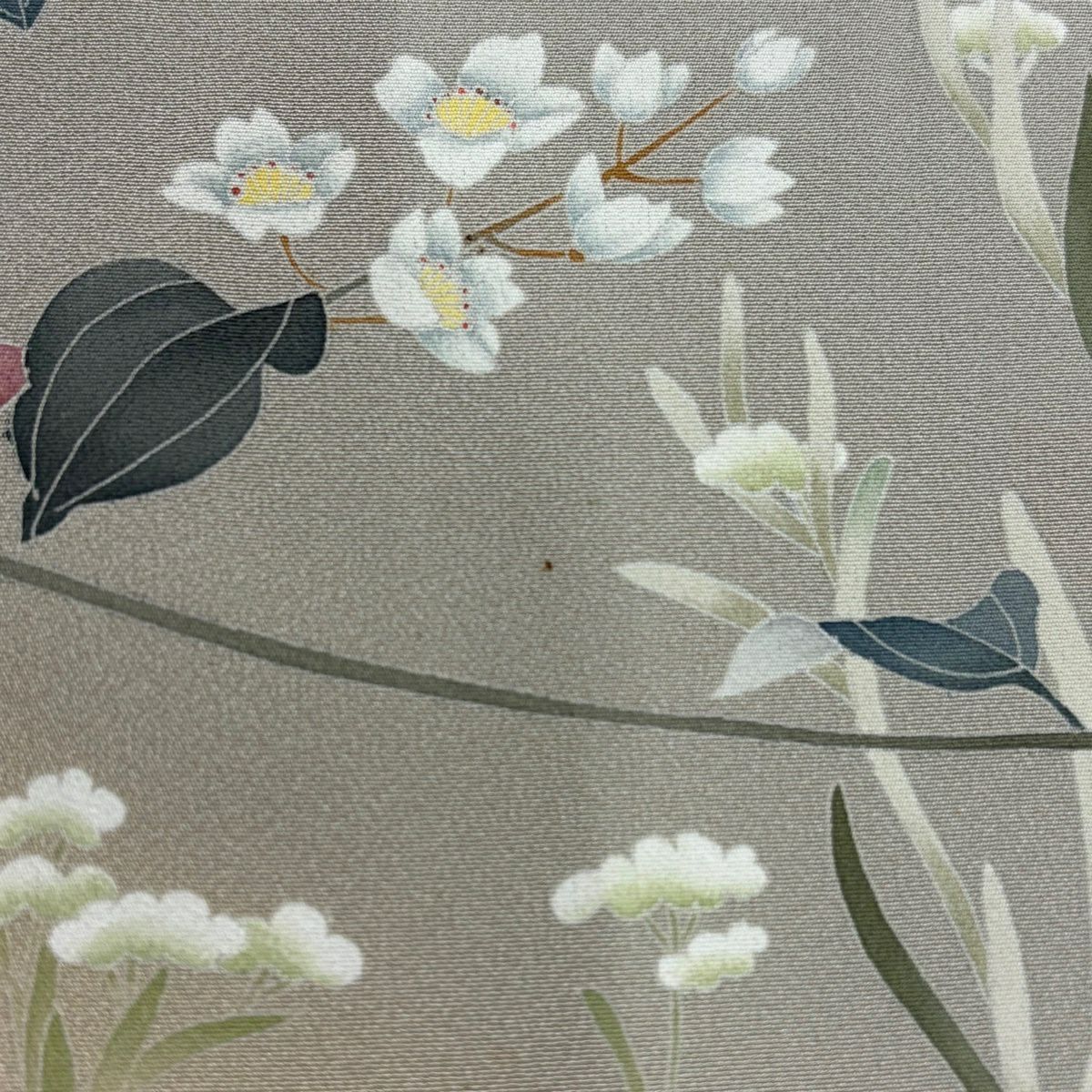 【美品】訪問服 身長157cm 袖長65.5cm M 雙層 落款あり 枝花 葡萄 漸層 灰茶 純蠶絲 秀品級
