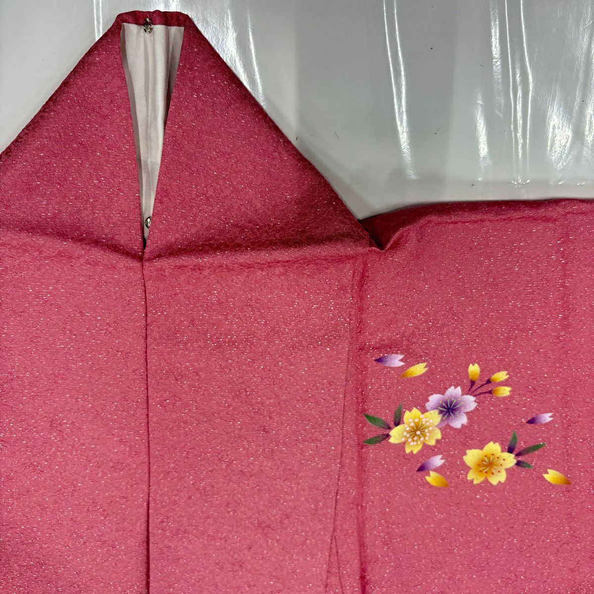 【美品】振袖禮服 身長171.5cm 袖長67.5cm L 雙層櫻花瓣 銀通透 漸層粉色 純蠶絲 名品級