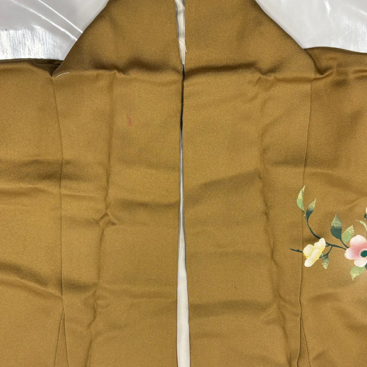 付下 身長164cm 袖長67.5cm L 雙層 扇子面 草花紋紋 螺鈿 金銀彩 黃土 純蠶絲 名品級