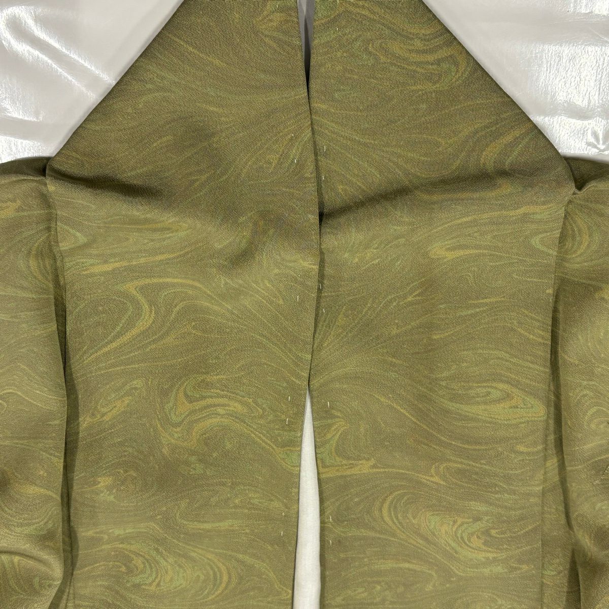 付下 身長154cm 袖長62cm S 雙層 枝花 墨流染 刺繡 金絲 抹茶 純蠶絲 名品級