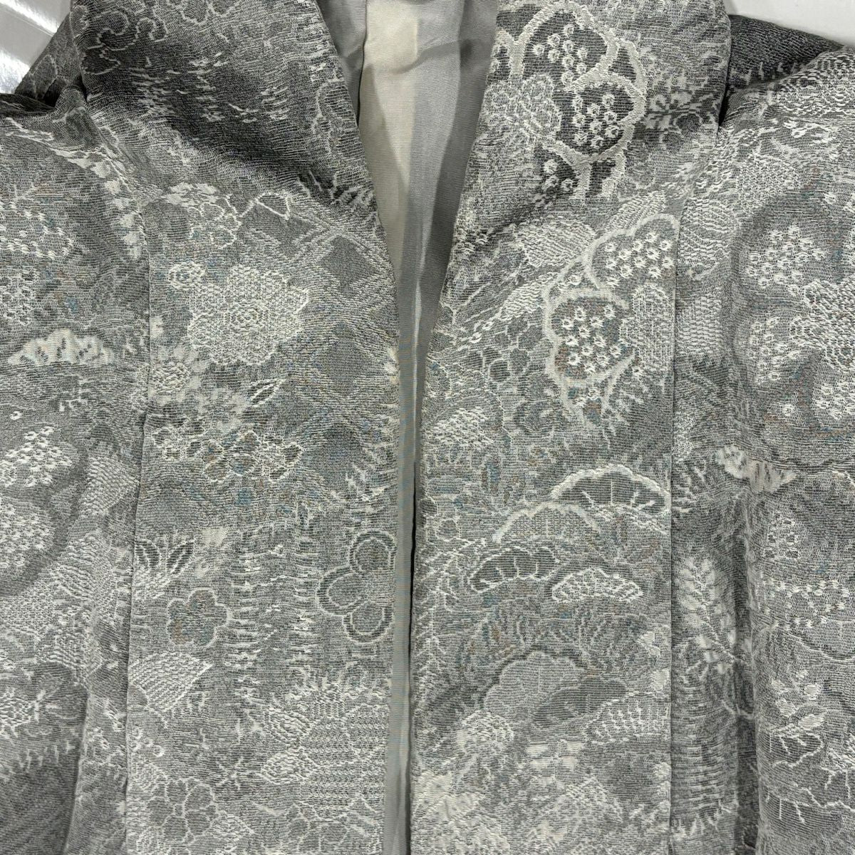 小紋 身長152cm 袖長62cm S 雙層 紋意匠 巴士領 草花紋紋 笠松樹 灰色 純蠶絲 名品級