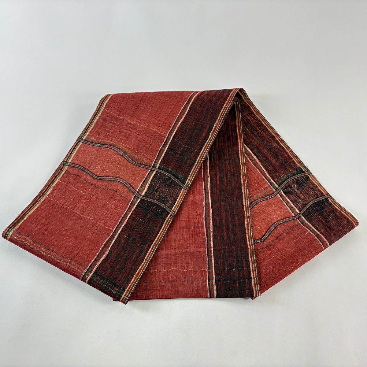 【美品】 袋帶 秀品級 條紋 金金箔 紅 大鼓圖案 純蠶絲
