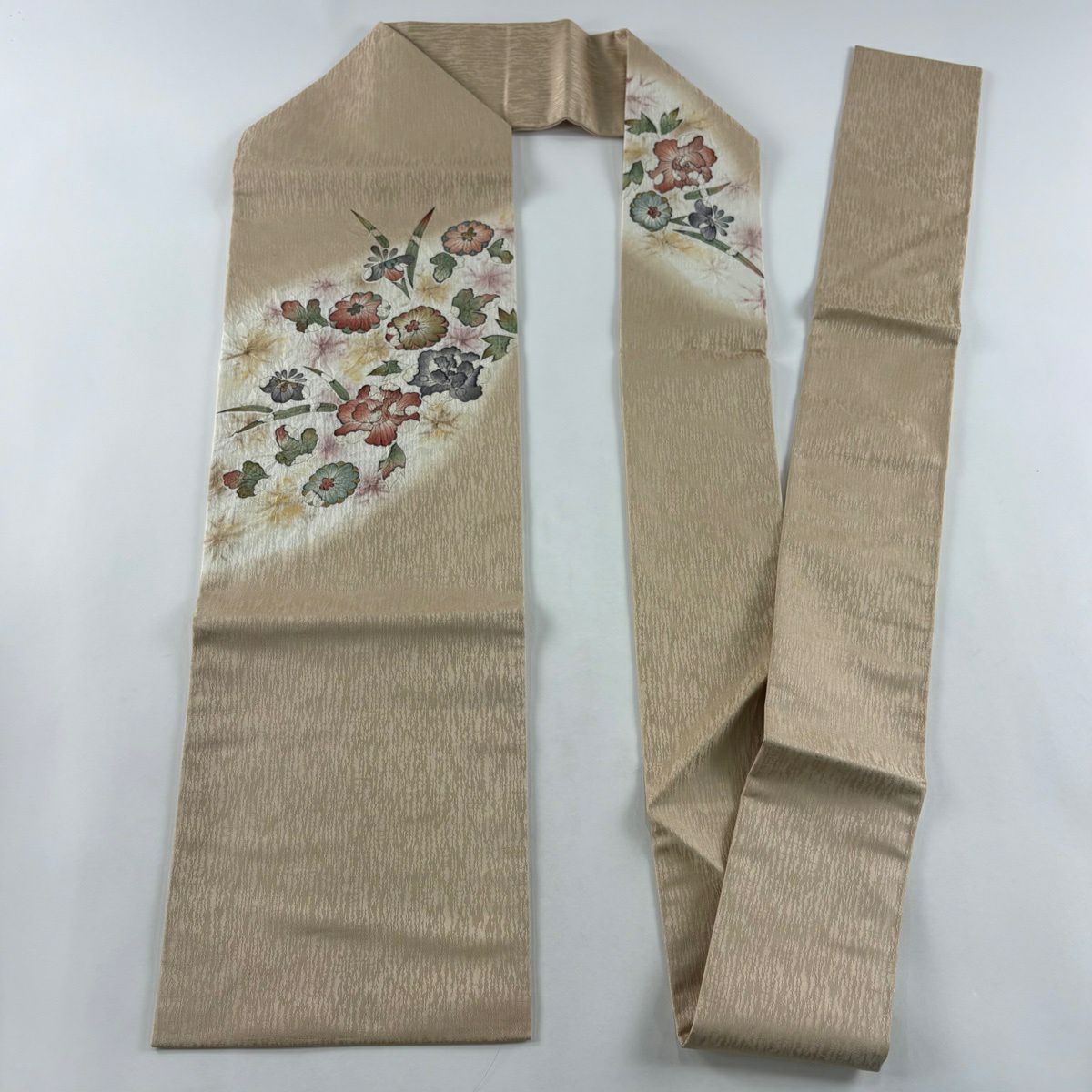 【美品】名古屋帶 秀品級 草花紋紋 金銀彩 漸層 米色 純蠶絲