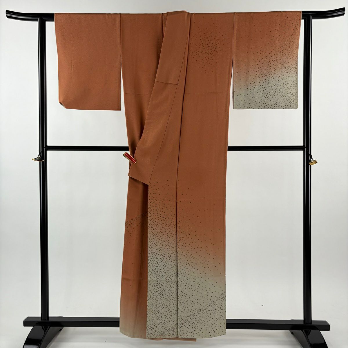 付下 身長158cm 袖長62cm S 雙層 人間國寶 福田喜重 ますいわ屋 落款あり 金金箔散花紋 金銀彩 染分 橙色 純蠶絲 逸品級 一つ紋