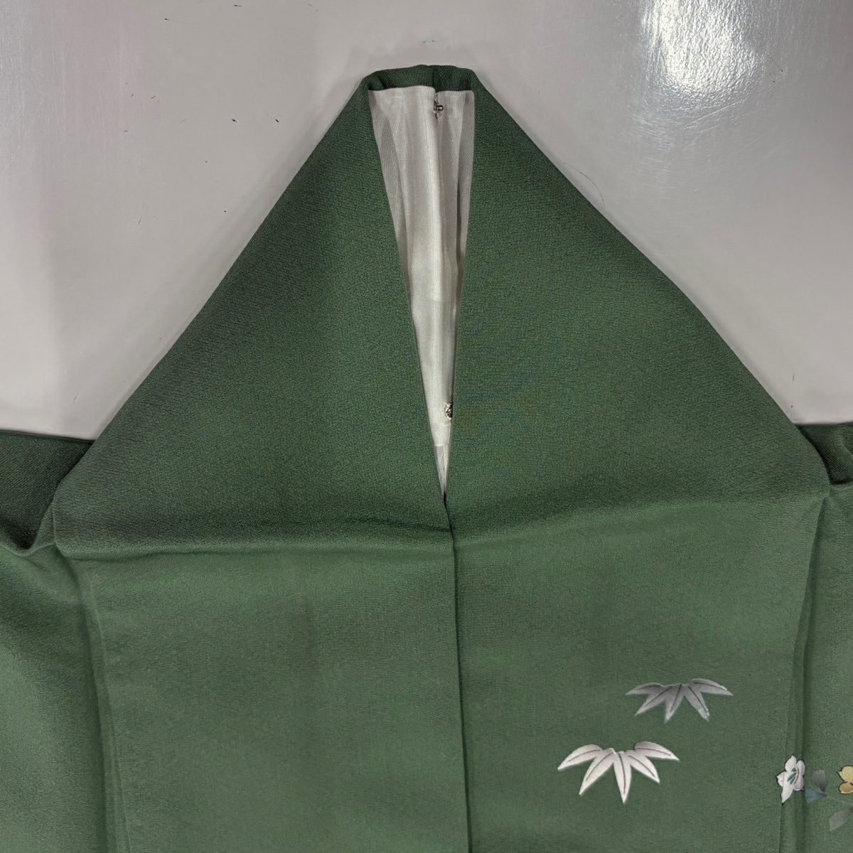訪問服 身長161.5cm 袖長66.5cm M 雙層 菊花 御所車 刺繡 金糸 薄綠 純蠶絲 秀品級