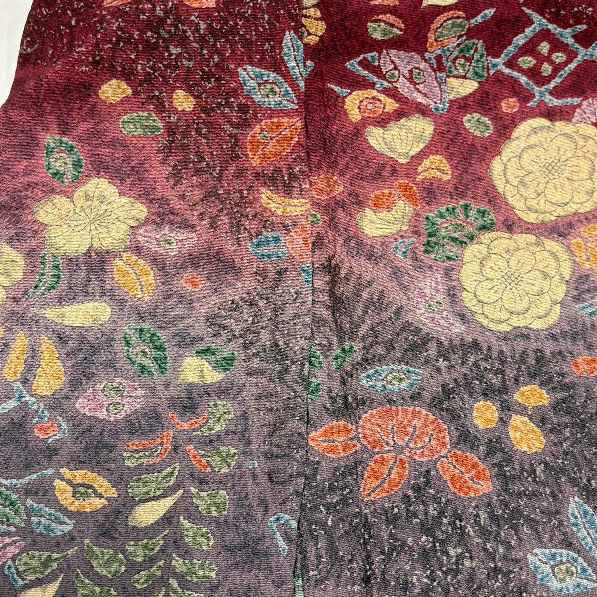 【美品】訪問服 身長170cm 袖長66cm M 雙層 草花紋紋 菱形 染分 灰紫 純蠶絲 秀品級