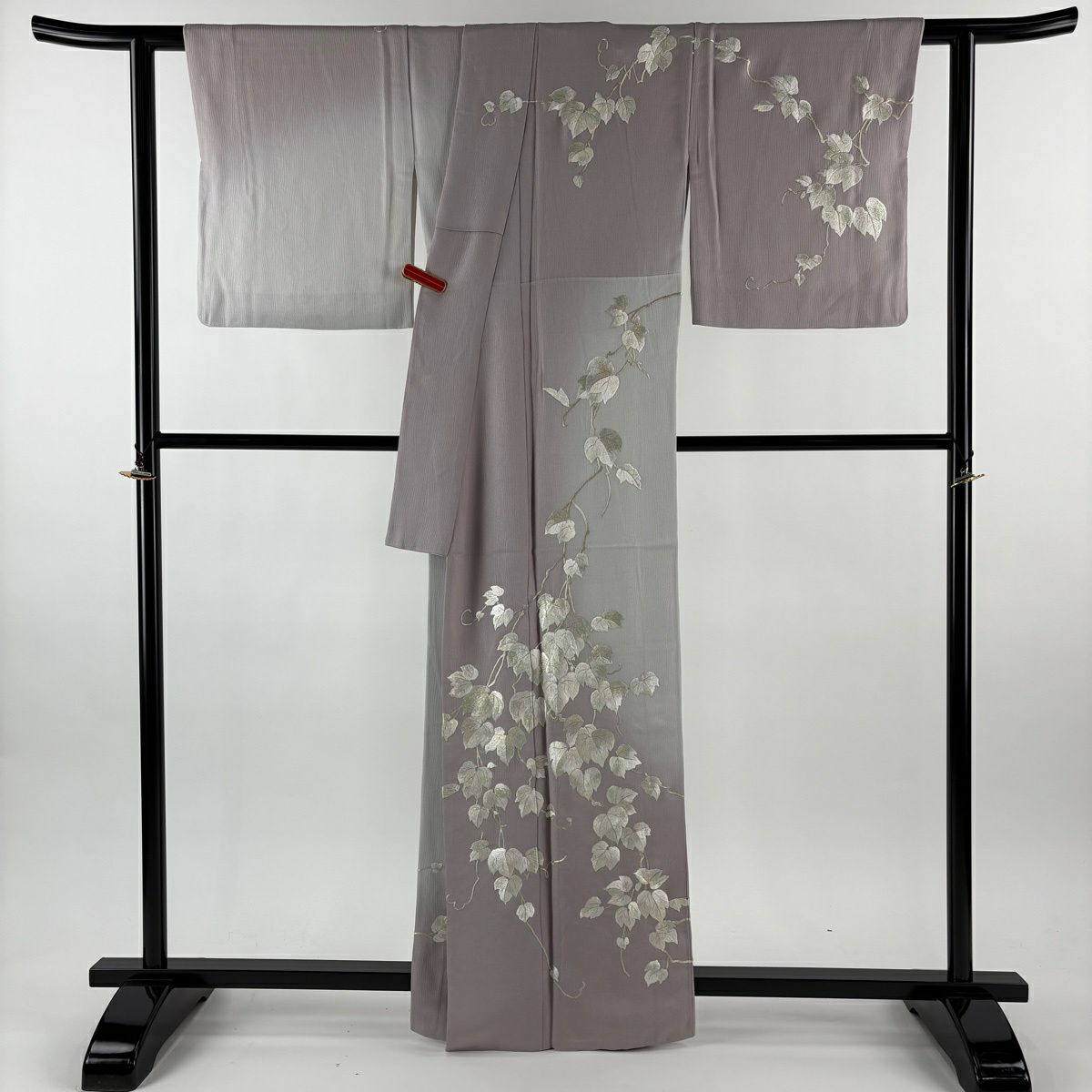 訪問服 身長163cm 袖長69cm L 雙層 蔦 刺繡 金糸 灰紫 純蠶絲 逸品級
