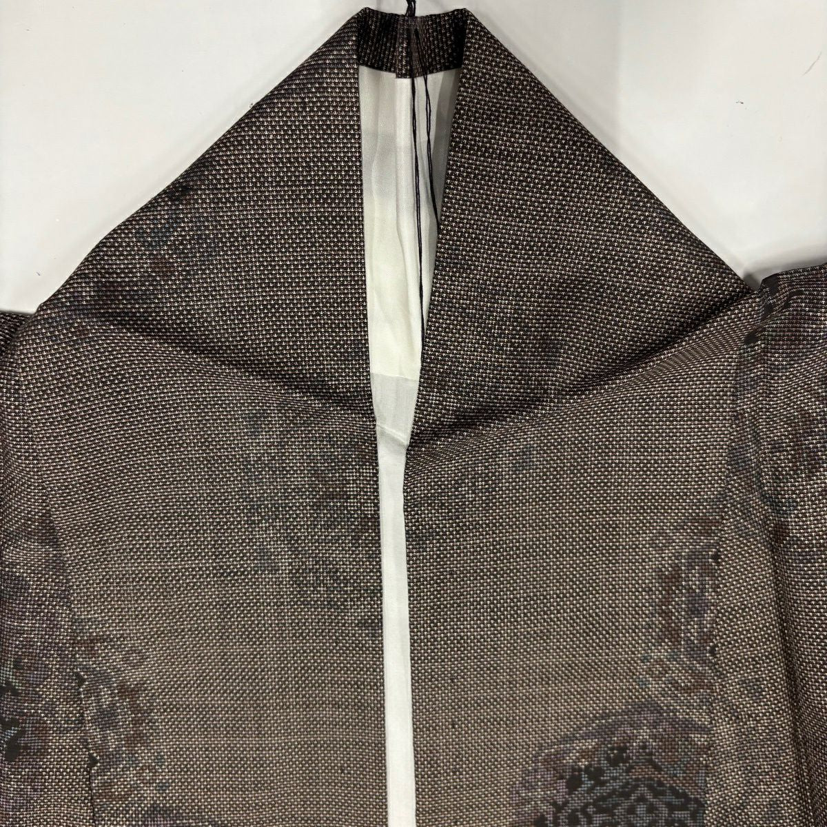 【美品】 紬織織 身長160.5cm 袖長65.5cm M 雙層 華紋 焦茶 純蠶絲 名品級