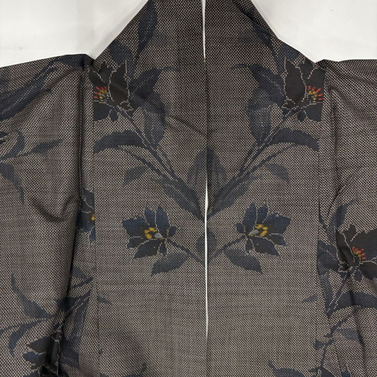 【美品】 紬織 身長157cm 袖長62.5cm S 雙層 草花紋 茶 純蠶絲 秀品級