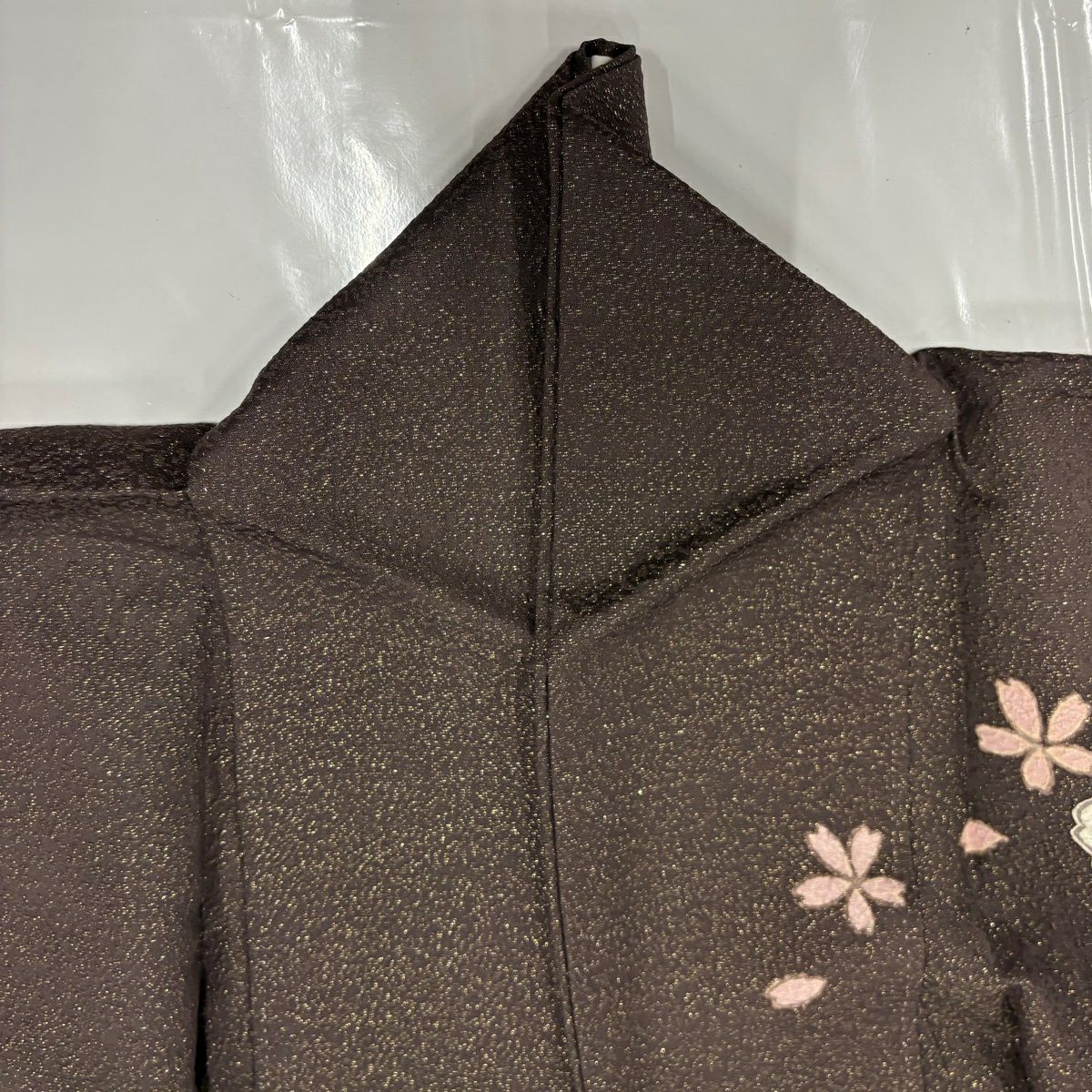 【美品】訪問服 身長167cm 袖長67cm M 雙層 櫻花 花菱 金通 金銀彩 茶紫 純蠶絲 名品級