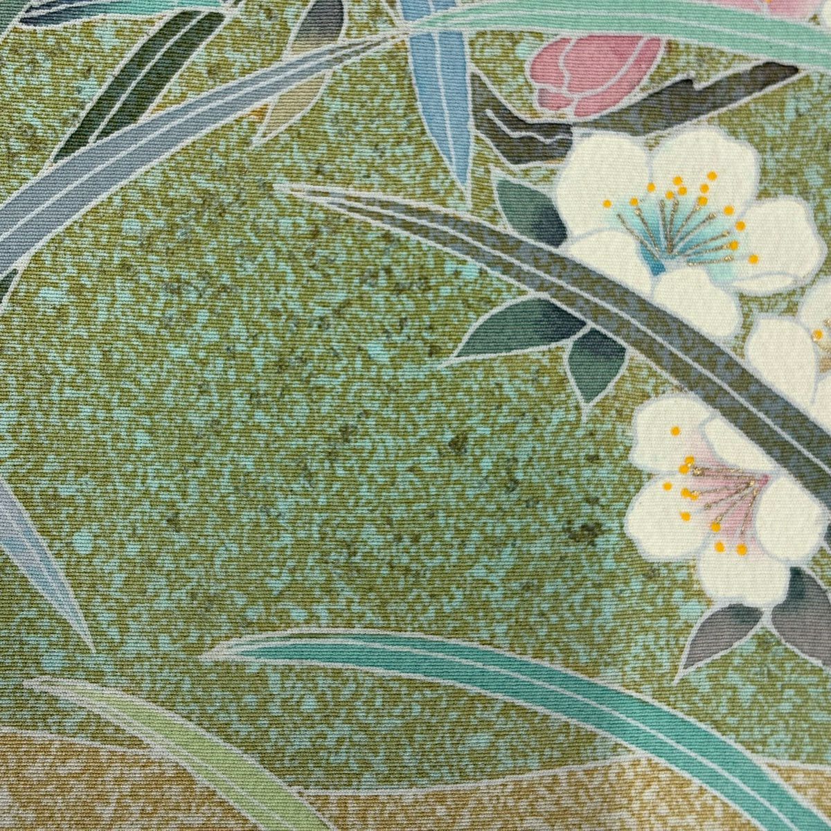 訪問服 身長163cm 袖長68cm L 雙層 枝花 鴛鴦 金絲 金銀彩 黃土 純蠶絲 名品級
