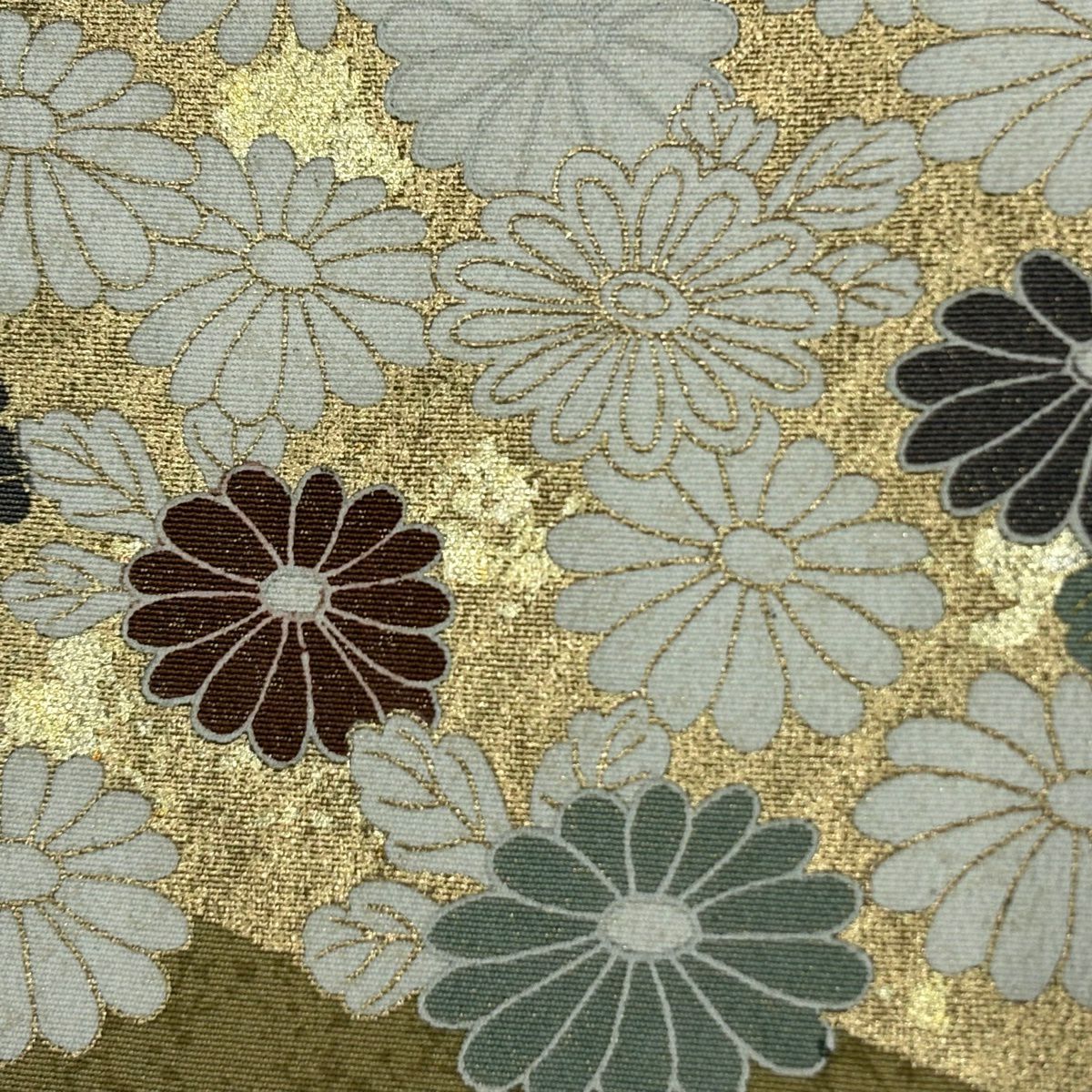 訪問服 身長157.5cm 袖長63.5cm S 雙層 菊花 蔓帶 金彩裝飾 黃土 純蠶絲 秀品級