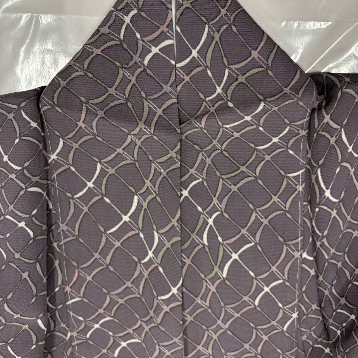 【美品】 小紋 身長151cm 袖長64cm M 雙層 幾何學圖案 淺紫 純蠶絲 優品級