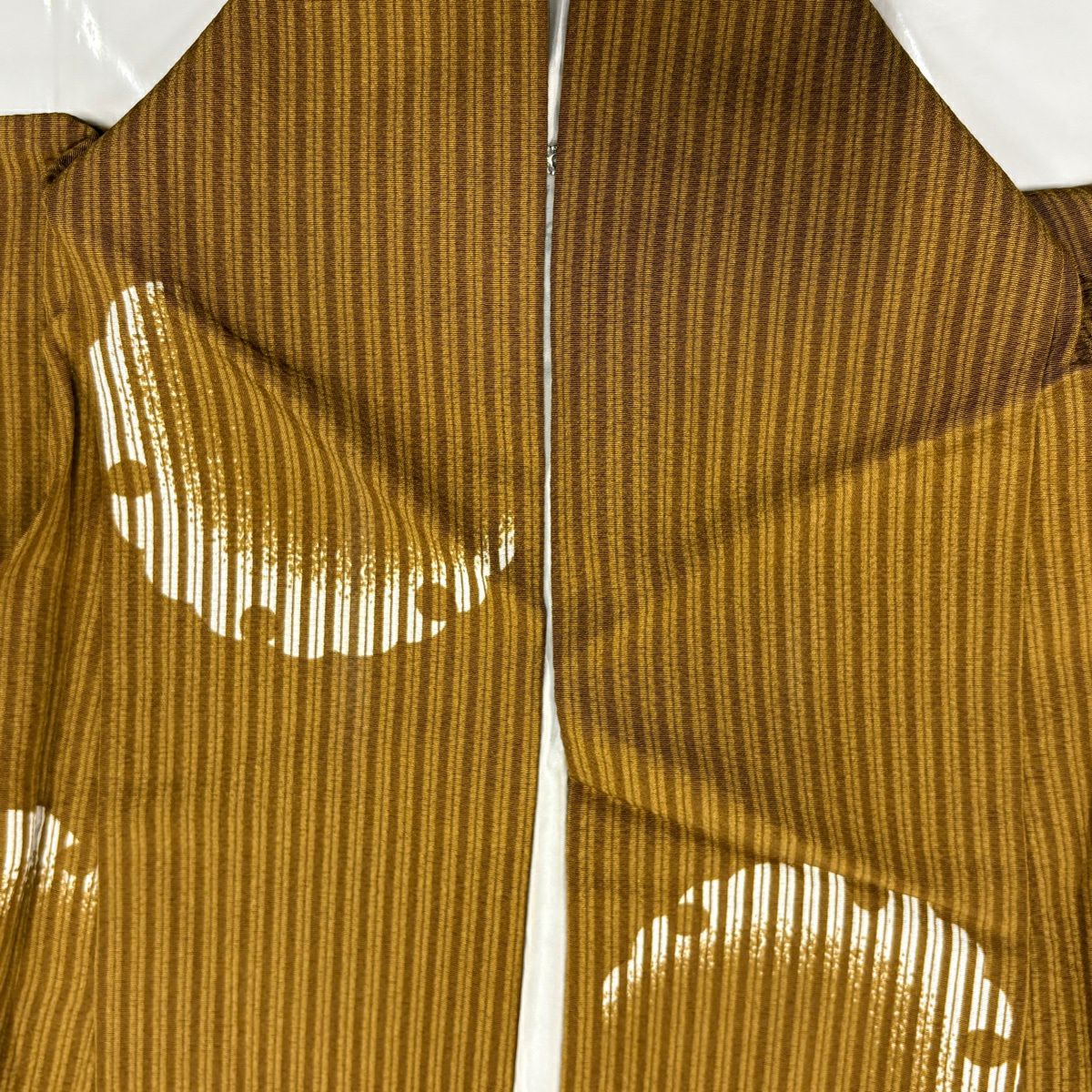 小紋 身長157.5cm 袖長65cm M 雙層 縞 雪輪 山吹茶 純蠶絲 秀品級