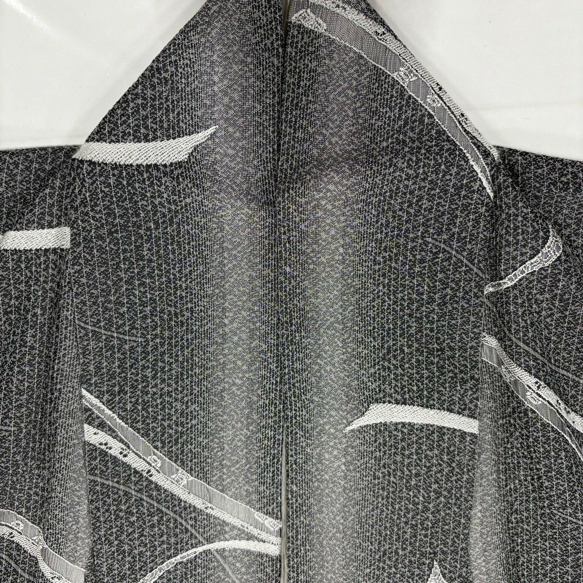 【美品】 小紋 身長163.5cm 袖長64.5cm M 雙層 蔓帶 縱條 黑灰 純蠶絲 秀品級